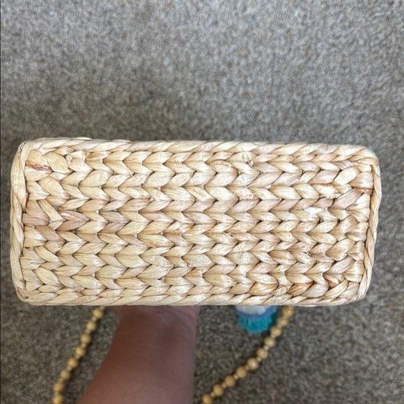 Woven Straw Bag with Beaded Strap and Tassels - Picture 6 of 6